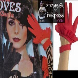 RED BLACK MISMATCHED GLOVES WRIST LENGTH HARLEY QUINN CARNIVAL 80S COSPLAY COSTU